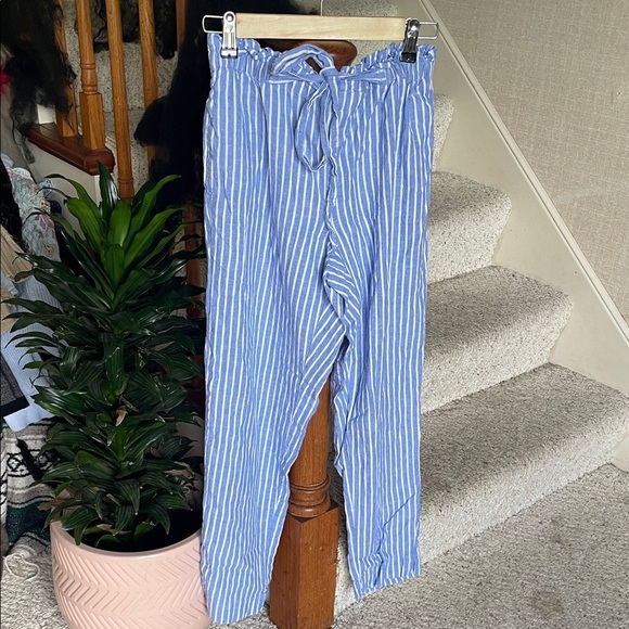 Beachlunchlounge Blue and White Striped Coastal Linen Pants - Picture 1 of 10